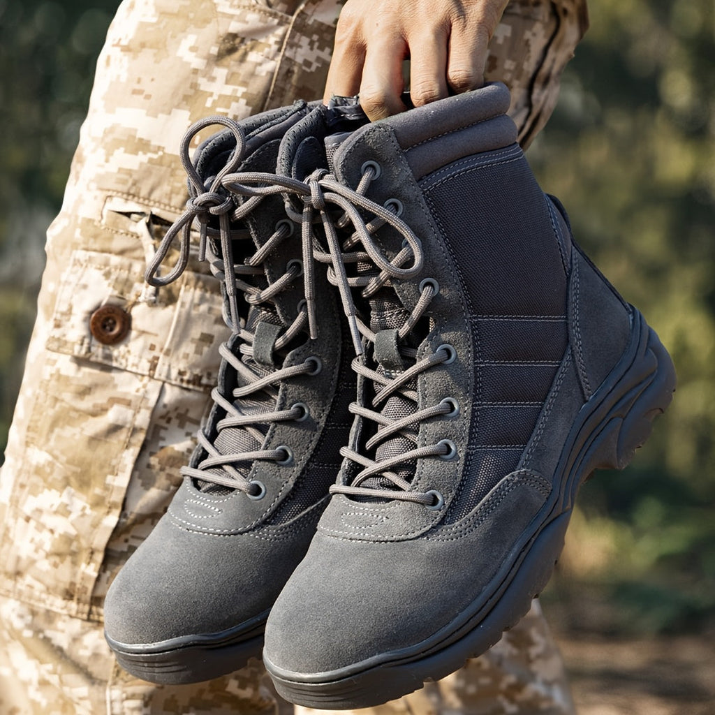 Men's Leather Tactical Combat Boots Side Zipper 9-Inch Non-Slip Lightweight - Hiking Motorcycle Outdoor Boots US 6.5-15