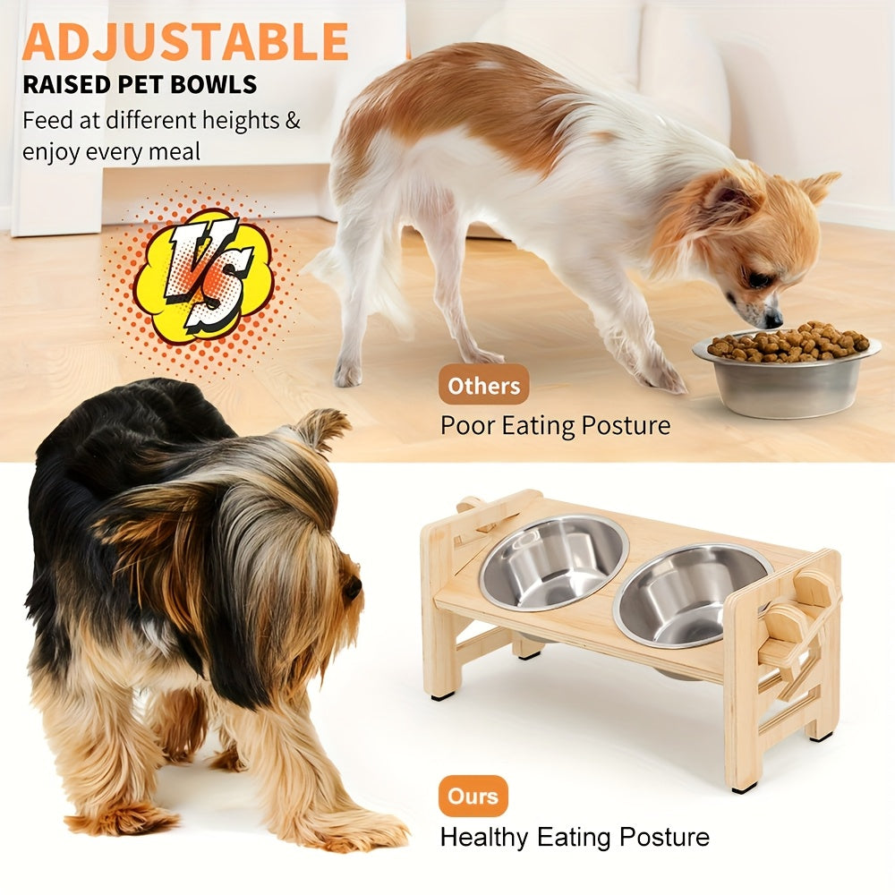 Elevated Dog Bowls Adjustable Raised Stand - Sturdy Pet Feeder with 2 Stainless Steel Dishes for Small Dogs, Puppies & Cats, Modern Height-Adjustable Dog Bowl Stand Promotes Healthy Posture & Digestion