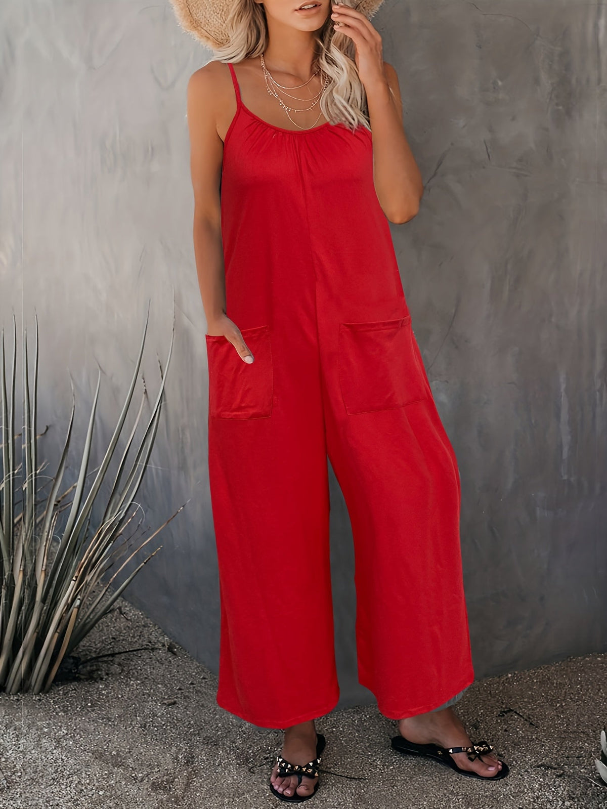 Women's Western Strappy Jumpsuit with Chest Pleats & Patch Pockets - Casual Long Pants Romper All Season Summer Vacation Fashion