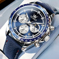 OLEVS Men's Luxury Quartz Watch – Moon Phase Calendar Big Face Chronograph, Waterproof Leather Wristwatch with Luminous Hands, Elegant Dress Watch for Men, Birthday Father's Day Gift Blue Black White Green