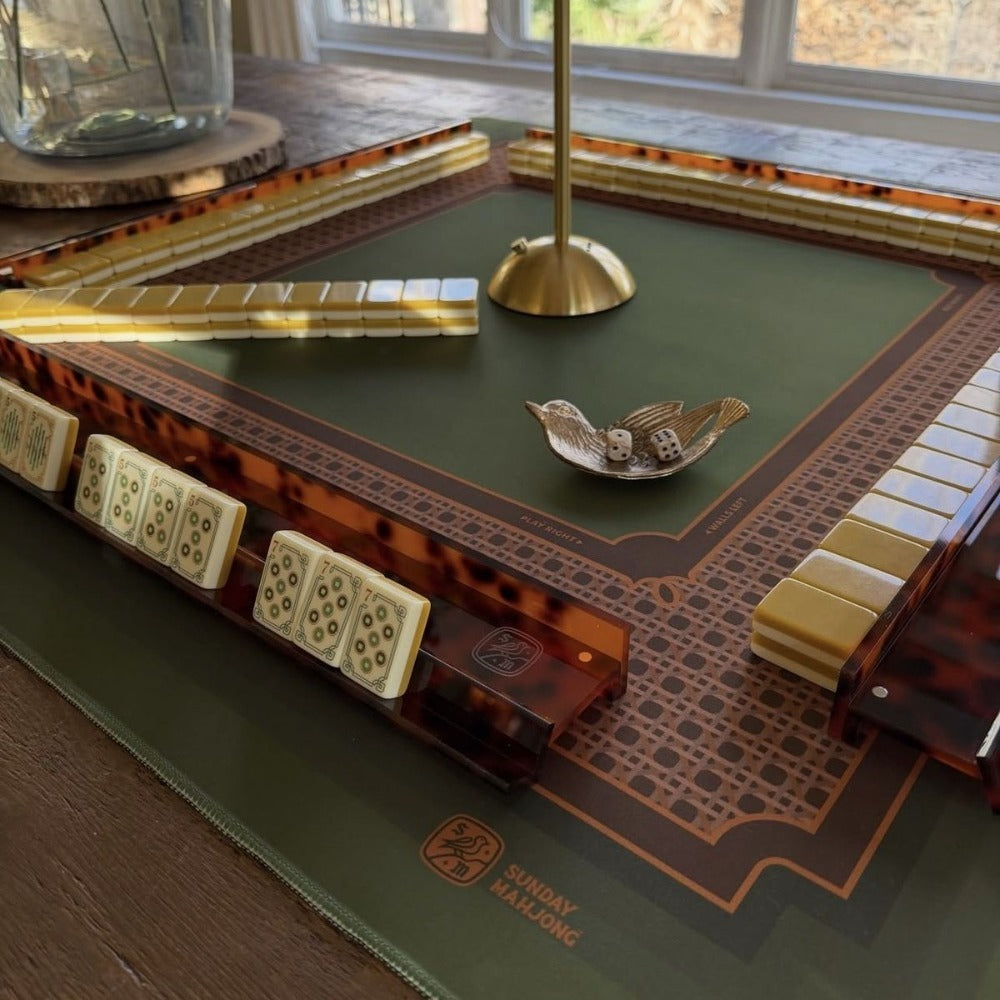 Tortoiseshell Acrylic Mahjong Tile Rack Set 4 Pieces Wave Design Pusher Holder Smooth Sliding Transparent Rack with Storage Bag for American Mahjong Game Night Orange Beige Green