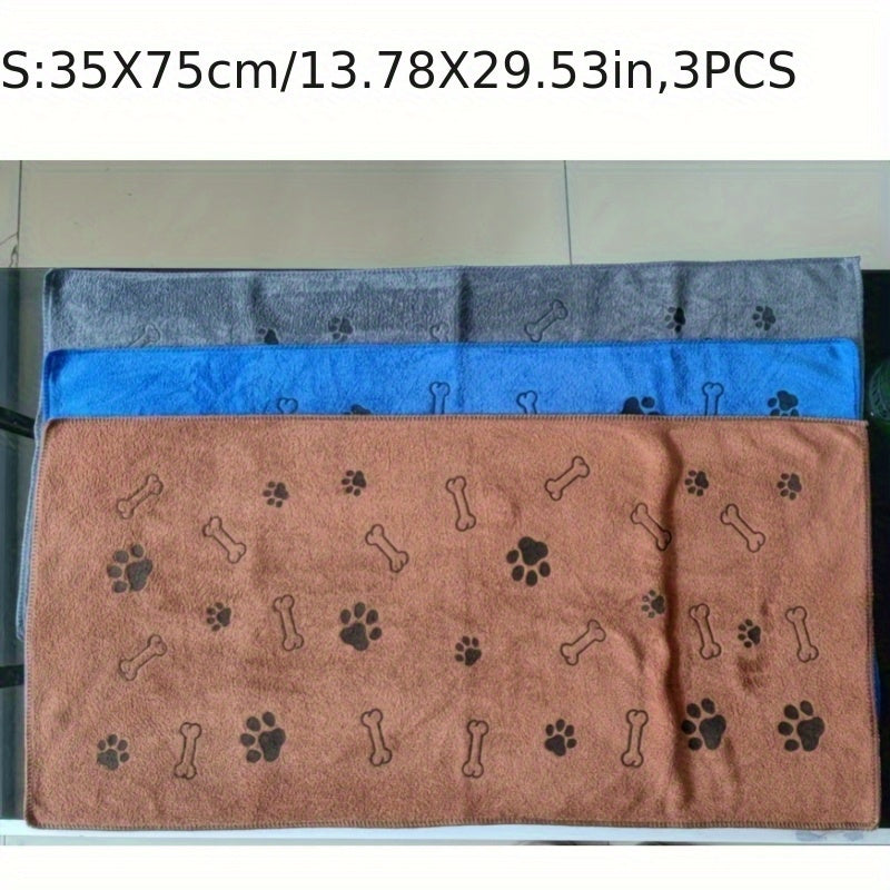 Microfiber Dog Towel with Paw Print - Quick-Dry Super Absorbent Pet Bath Towel 13.5x29.5 Inch, Soft Durable Dog Drying Towel for Bathing & Grooming, Available in 1 or 3 Pack