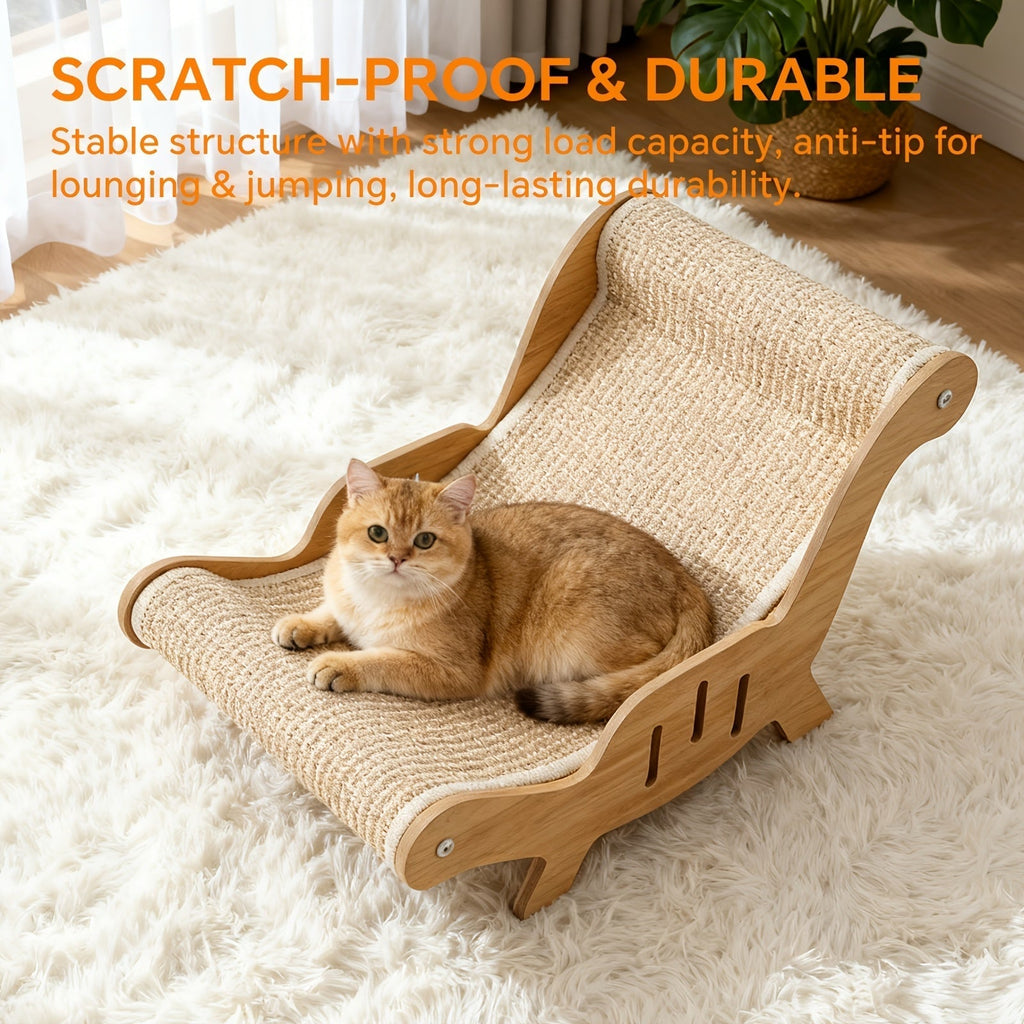 Elevated Cat Lounger Chair with Sisal Scratching Pad – Cat Hammock Bed, Beach Chair Style Indoor Nap Lounge Furniture for Cats, Cozy Elevated Cat Bed