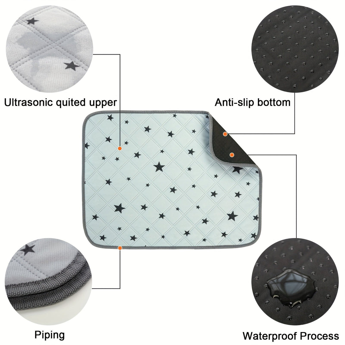 Washable Dog Pee Pad 2-Pack & 4-Pack, Star Print Leakproof Reusable Training Mat for Puppies & Cats, Absorbent Non-Slip Pet Urine Pad for Crate Sofa Car Seat, 24x18 Inch Puppy Potty Training Pad