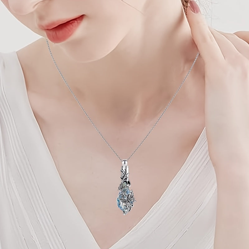 Butterfly Crystal Urn Necklace for Ashes - Teardrop Cremation Pendant Holder for Women, Animal Memorial Jewelry for Pet & Human Loss, Elegant Silver Keepsake Necklace (Silvery)