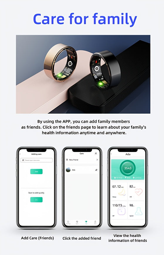Smart Ring Fitness Tracker for Women Men Step Counter Calories HRV Stress Monitor Heart Rate 100+ Sports Modes IP68 Waterproof Health Ring iPhone Android Compatible