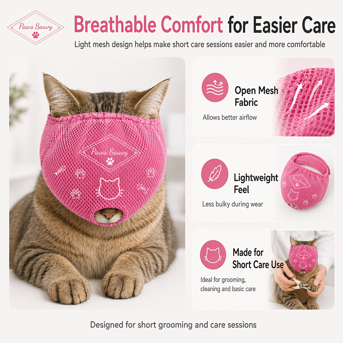 Cat Muzzle for Grooming - Adjustable Breathable Anti-Bite Cat Grooming Mask with Mesh Design, Comfortable Pet Care Hood for Nail Trimming, Bathing, Vet Visits & Cleaning, Christmas Holiday Print Gift