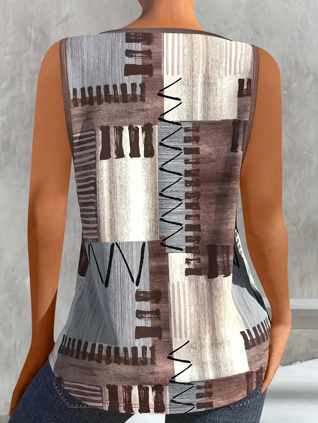 Women's Color Block Geometric Print Sleeveless Tank Top - Casual Round Neck Shirt, Breathable Stretch Fabric, Summer Tops for Women S M L XL