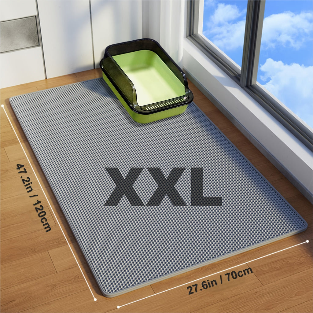 Extra Large Double-Layer Cat Litter Mat XXL 47.2x27.6 Inch - Anti-Splash Leak-Proof EVA Material, Non-Slip Washable Odor-Resistant Litter Trapping Mat for Litter Boxes, Beige
