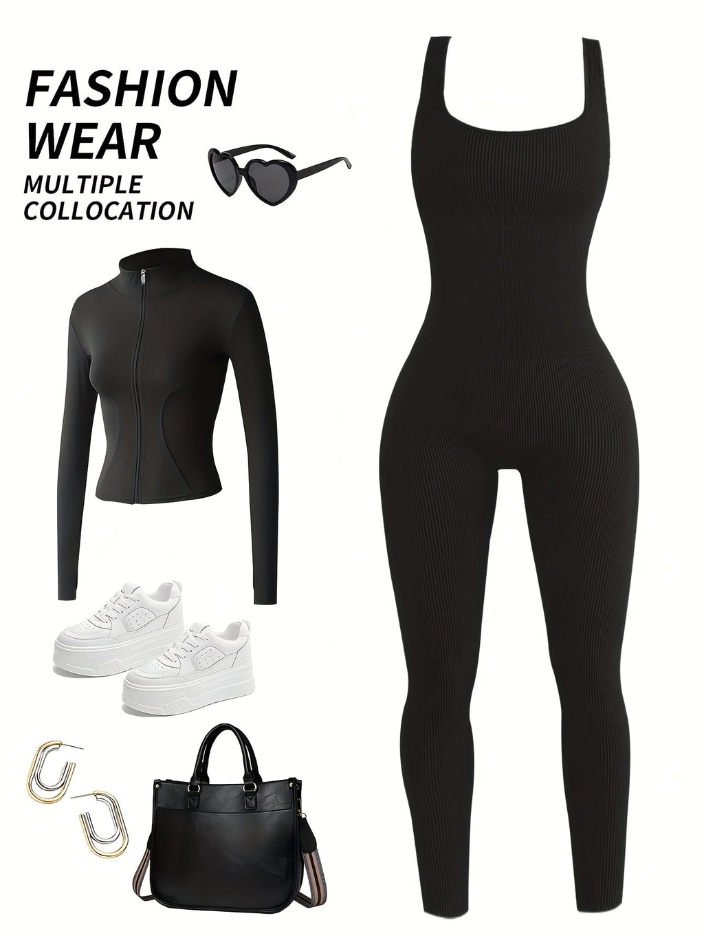 Women's Sleeveless Square Collar Jumpsuit – 90% Nylon Stretch Fabric, Thick & Opaque Active Wear for Yoga, Pilates, Running, Fitness & Everyday Events, Sizes S-XL, Multiple Colors