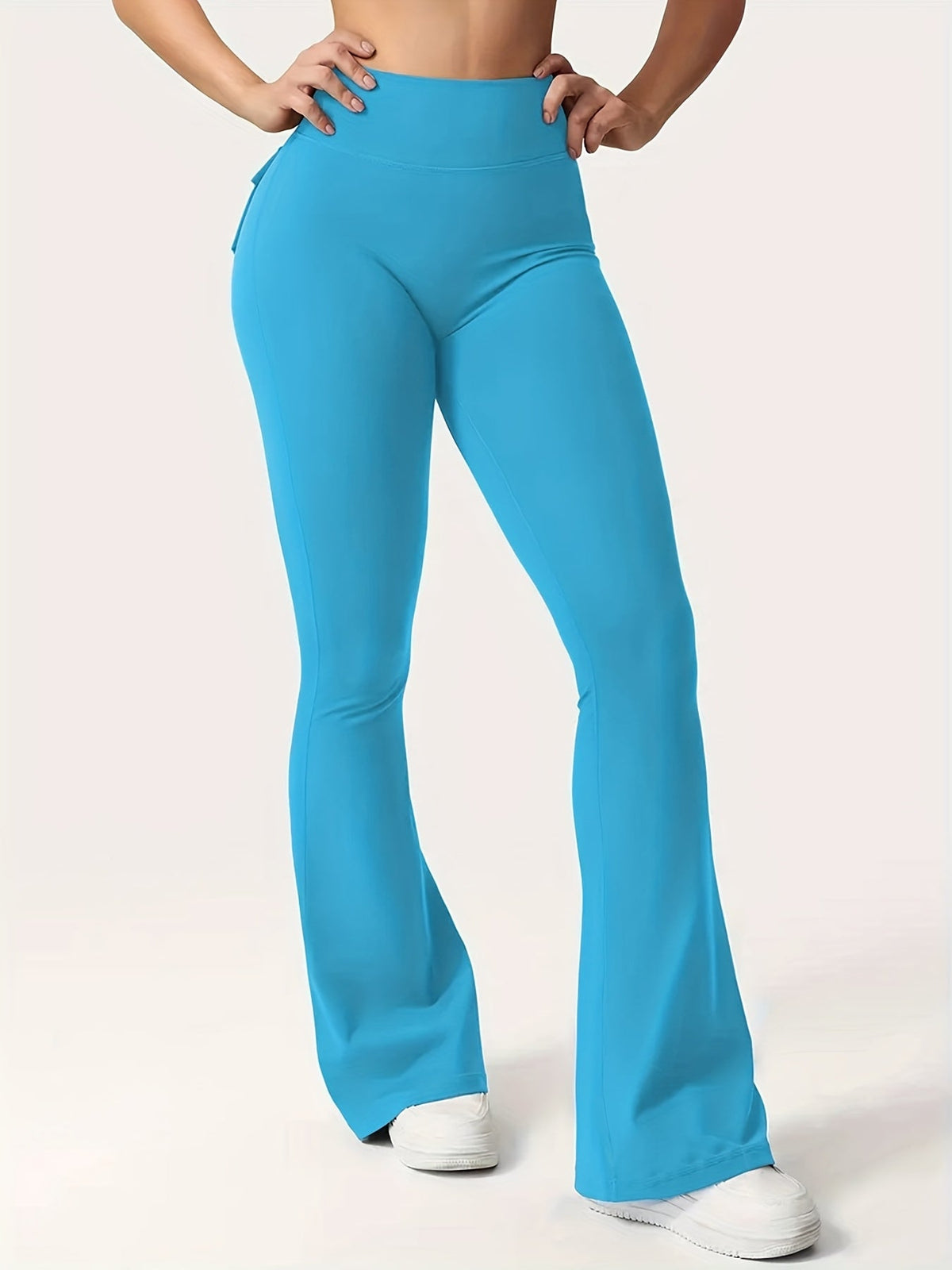 Women's 3-Piece High Waist Flare Yoga Pants Set with Belt and Pockets, Scrunch Butt Lifting Squat Proof 90% Polyester Stretchy Flared Leggings for Workout Gym Running Casual Wear