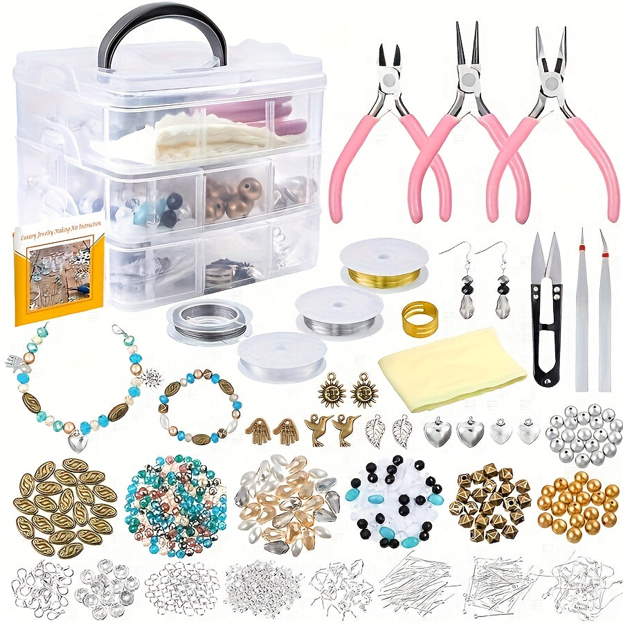 DIY Jewelry Making Kit 4655pcs Beads Bracelet Necklace Earring Set with 3-Tier Organizer Box Letter Charms Tools Gift for Girls Women