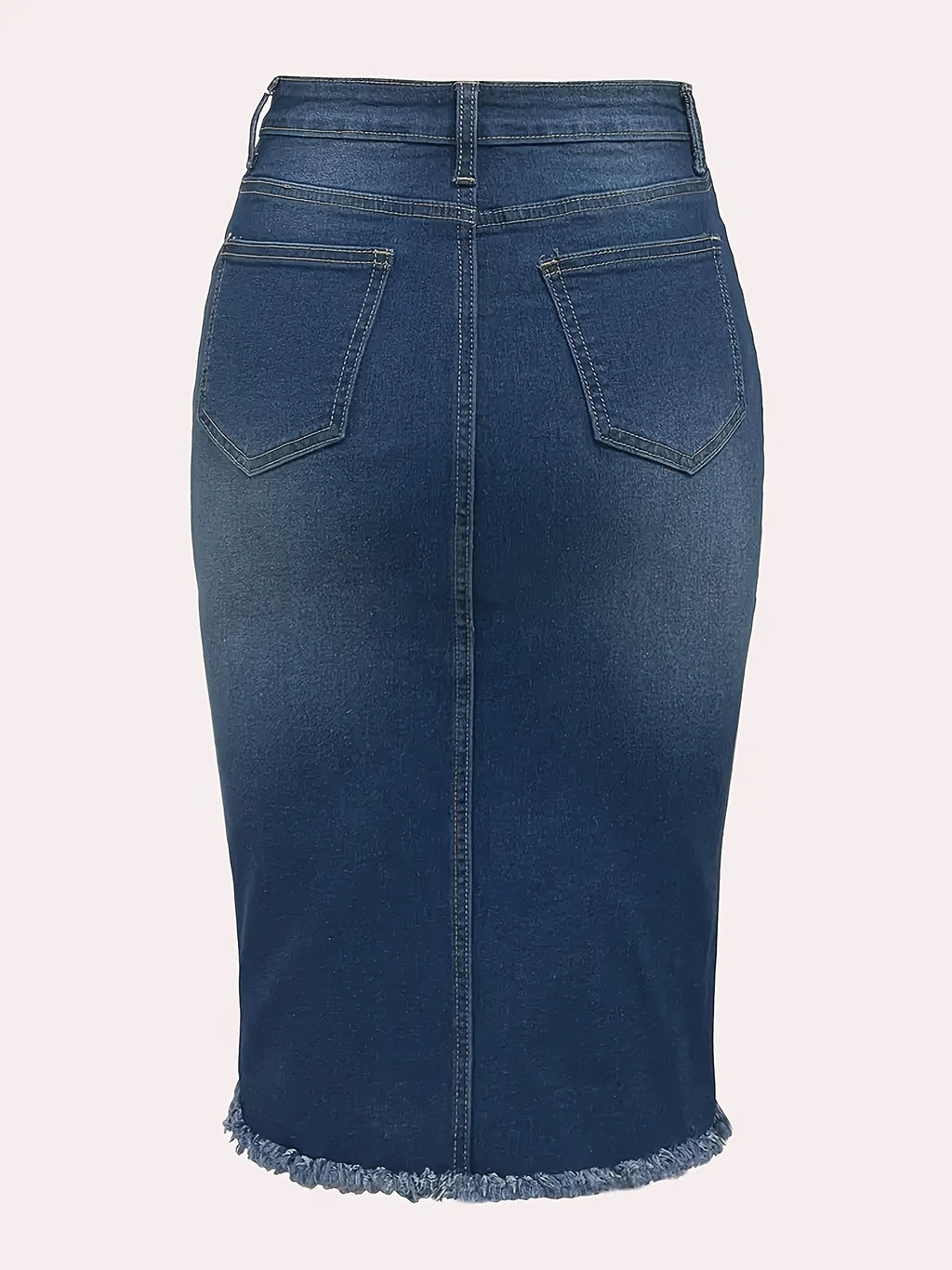 Women's Vintage High-Waisted Denim Midi Skirt – Stretch Raw Hem Distressed Look, Machine Washable, Non-Transparent, Sea Blue, Sizes XS-XXL, Casual Spring Summer Fall Skirt