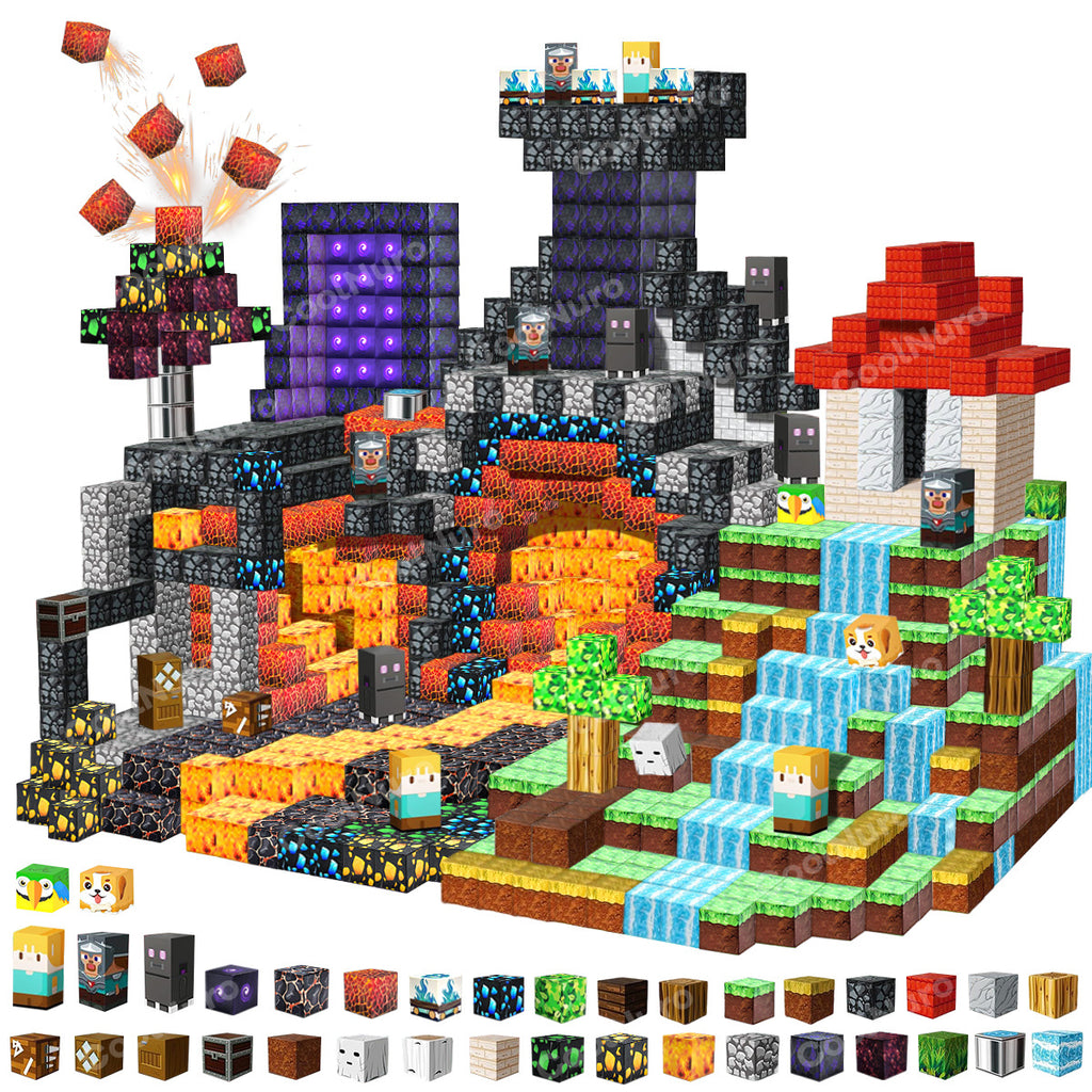 Magnetic Building Blocks Lava Adventure Set 200-300 Pieces, STEM Educational Construction Toy for Teens Kids & Family, Indoor Outdoor Game, Halloween Birthday Gift Random Color