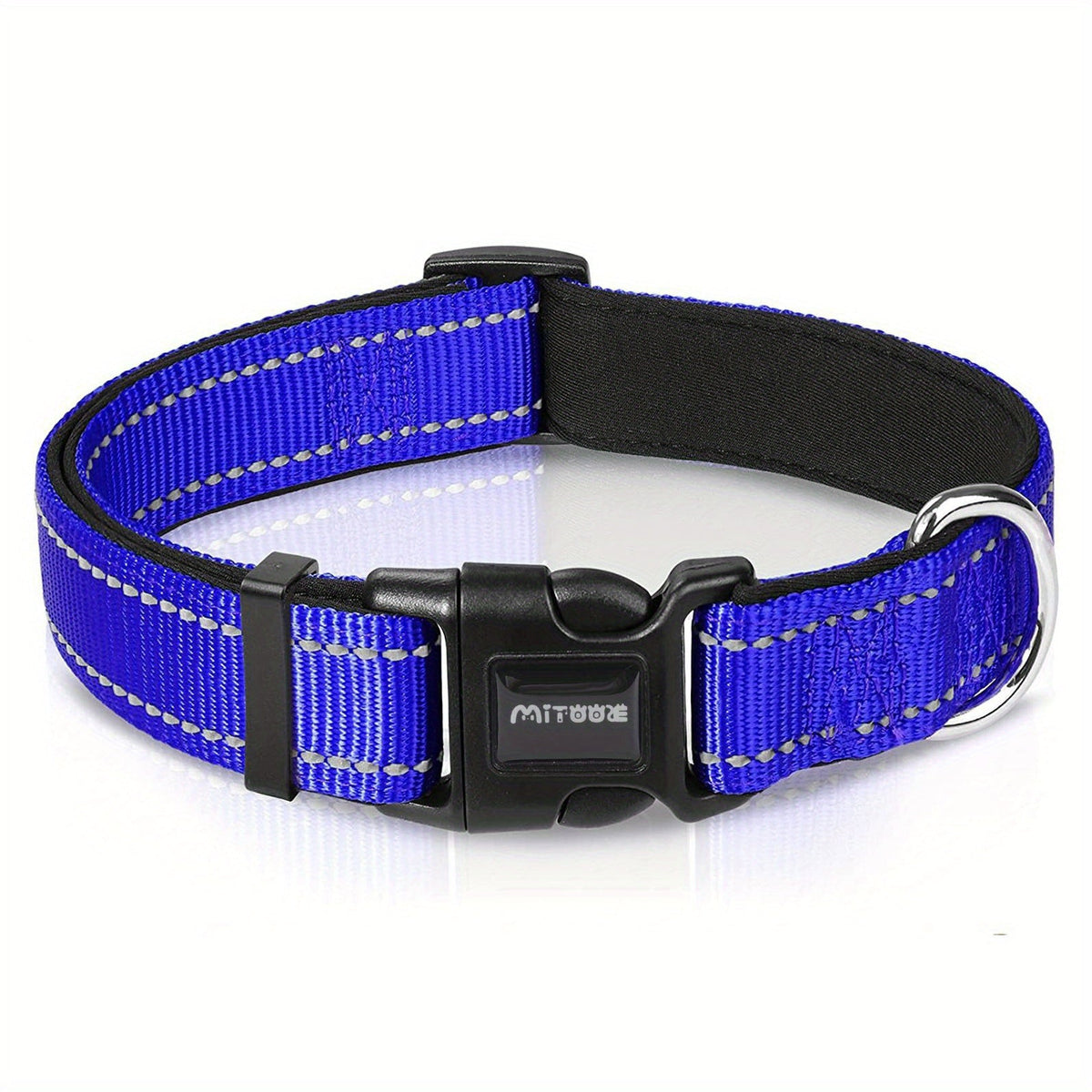 Reflective Dog Collar with Quick-Release Buckle – Soft Neoprene Padded Breathable 1" Striped Dog Collar for Small Medium Large Dogs, Durable Polyester, Sizes XS–XL, 8 Vibrant Colors