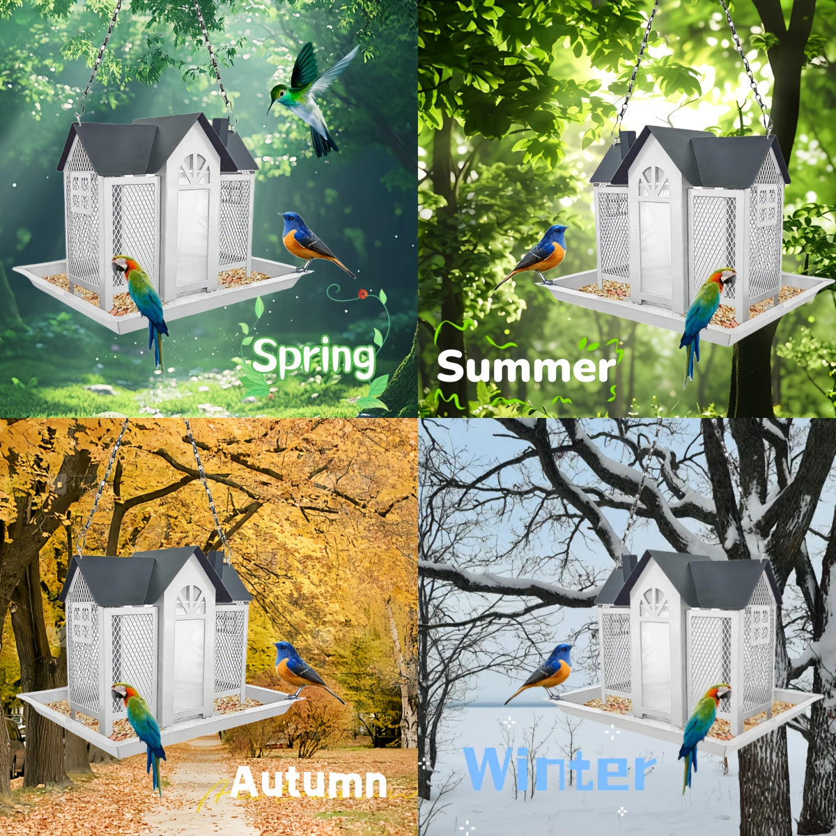 Squirrel Proof Wild Bird Feeder Outdoor – 3-Chamber Metal Mesh Large Capacity Weatherproof Hanging Bird Feeder for Cardinals, Finches & Backyard Birds, Multiple Colors
