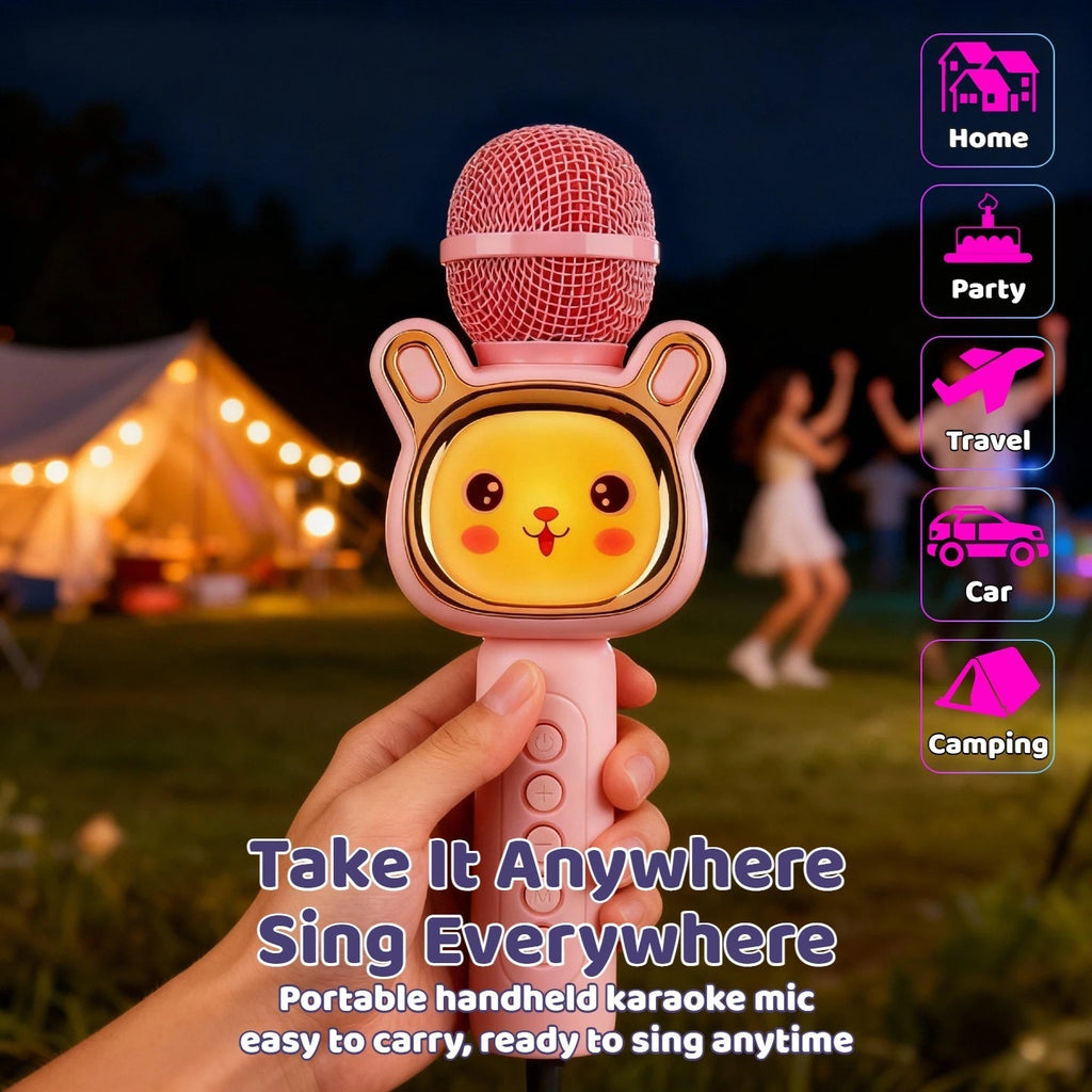 5-in-1 Wireless Karaoke Microphone with Built-In Speaker, LED Lights & Voice Changer – Portable Bluetooth Singing Mic for Parties, Family Gatherings, Travel & Outdoor Fun, 10 Colors