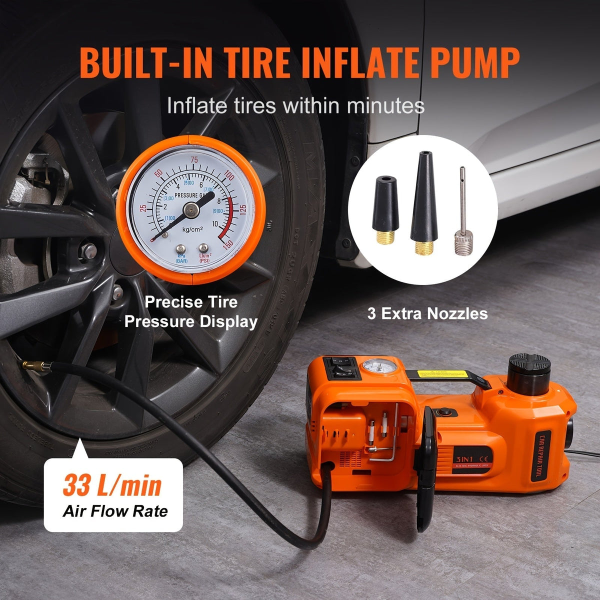 HAPPYBUY 5 Ton Hydraulic Car Jack 11023 Lbs with Built-in Inflatable Pump & LED Light - Portable Car Lift for Tire Changes & Garage Repairs, Compatible with SUV, MPV, Sedan & Truck