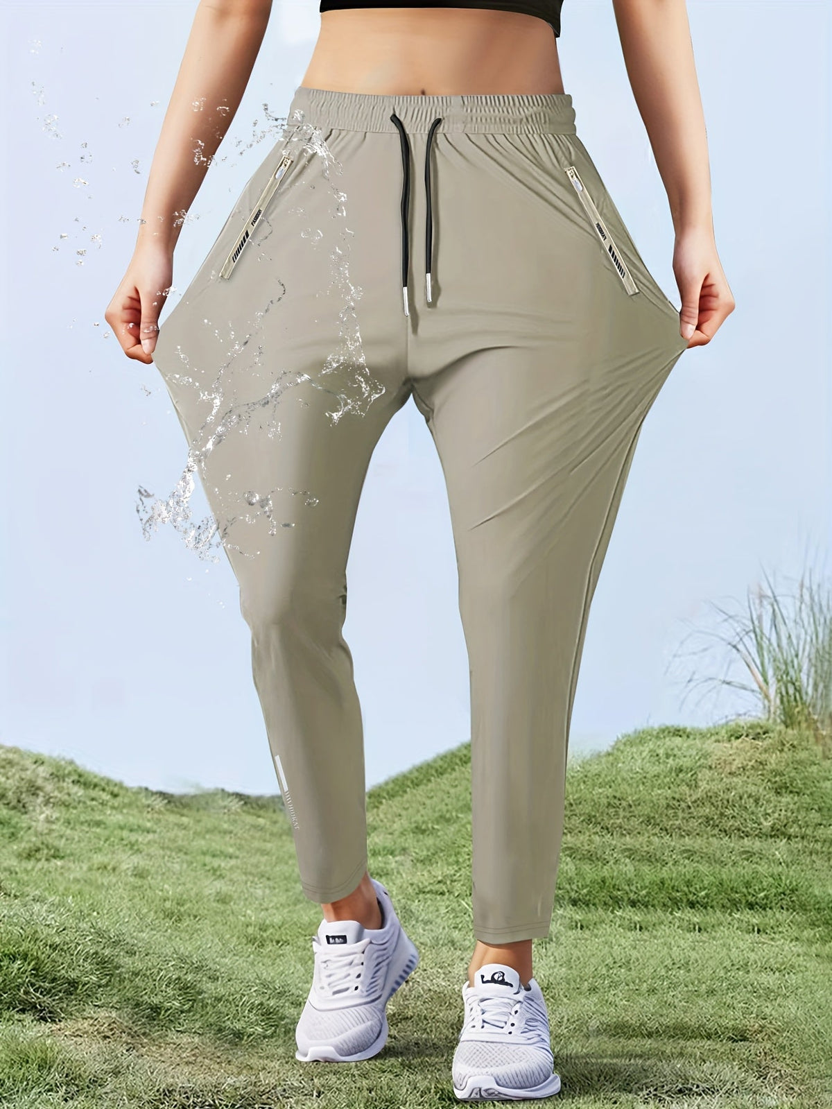 Women's Quick Dry Straight Leg Pants High Stretch - Drawstring Waist Zipper Pocket Athletic Jogger, Water Repellent Lightweight Running Pants 5 Colors XS-XL