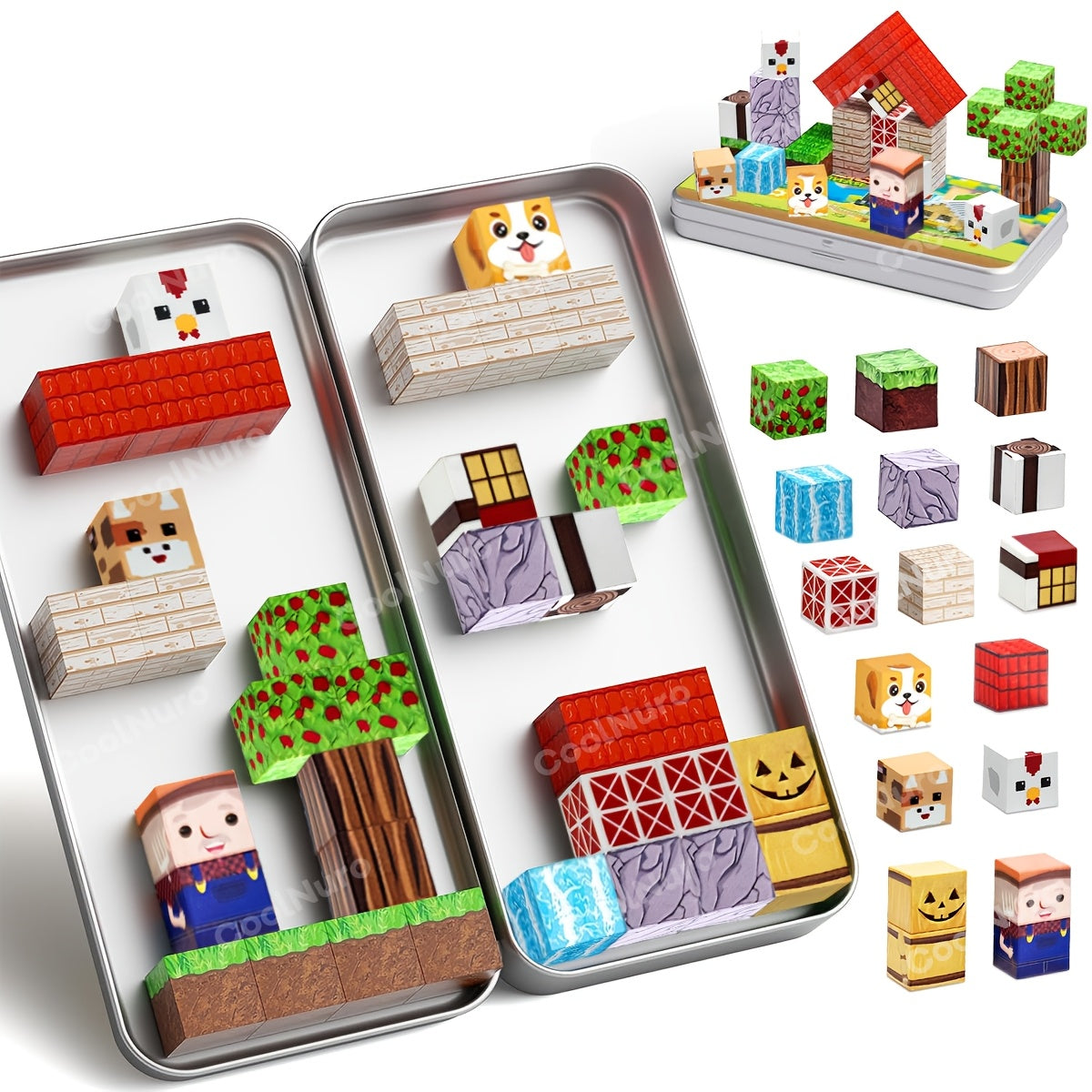 35pcs Magnetic Cubes Set with Iron Box – Farm Theme 3D Puzzle Building Blocks, Kids Learning & Imagination Toy, STEM Creative Construction Gift for Boys & Girls Ages 3+ (Random Color)