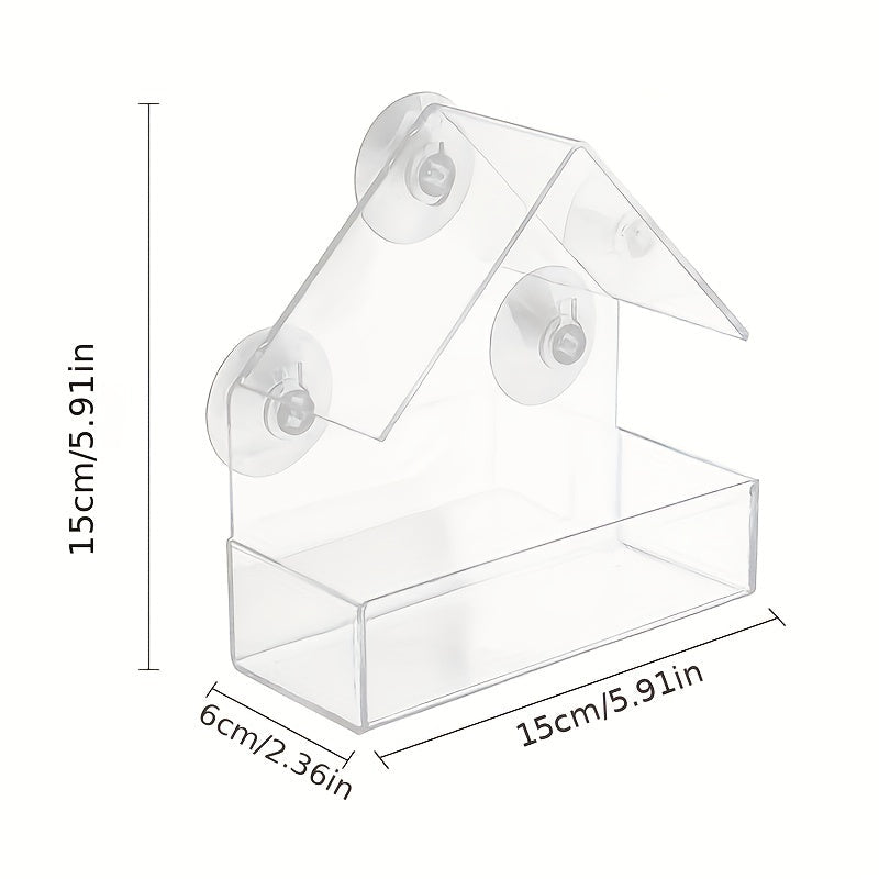 Acrylic Window Bird Feeder House-Shaped Transparent Seed Tray with Suction Cups for Secure Mounting – Clear View Wild Bird Feeder for Backyard Garden Bird Watching