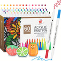 TBC The Best Crafts Acrylic Paint Pens 60 Colors Waterproof Non-Toxic Odorless Soft Brush Tip for Rock Pottery Glass Canvas Wood Fabric Eggs Handicrafts Art Gift