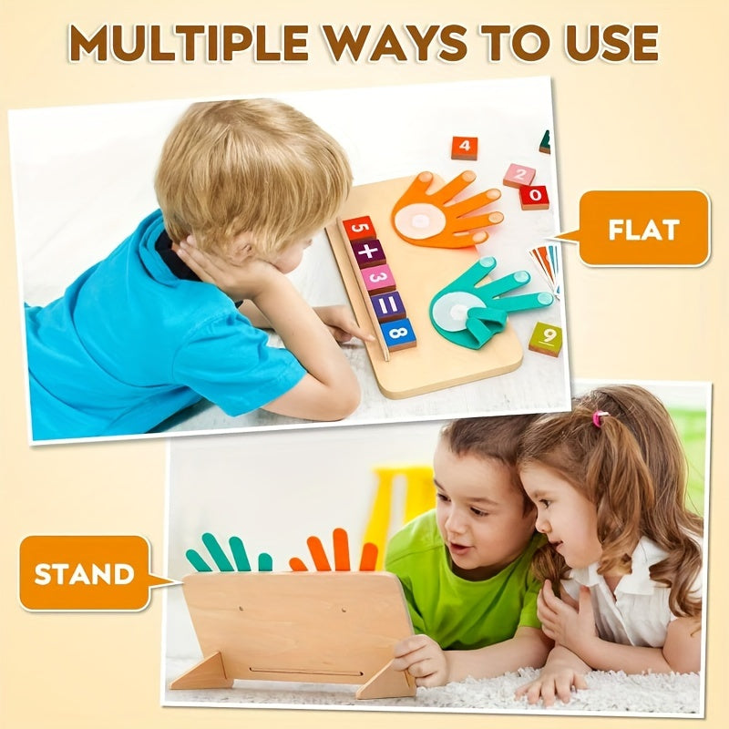 Kids Finger Math Counting Board Set – 13 Digit Blocks, 10 Cards, 2 Bases & Bracket, STEM Addition Subtraction Learning Toy, Preschool Gift for Christmas Halloween