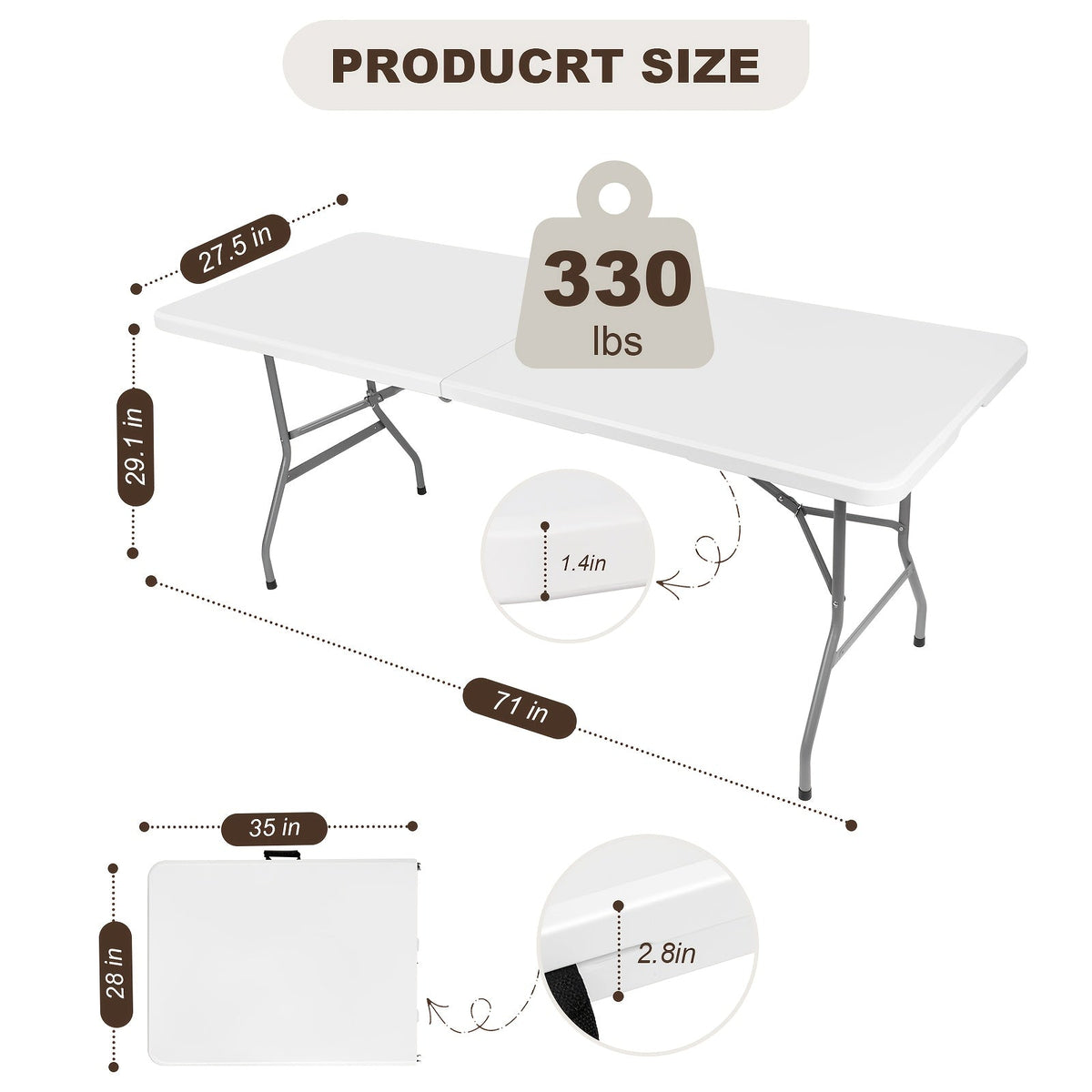 4FT 6FT Folding Table Heavy Duty Portable Camping Outdoor Table with Locking Legs, Lightweight Plastic Fold Up Table for Picnic, Party, RV, Dining, Events – White
