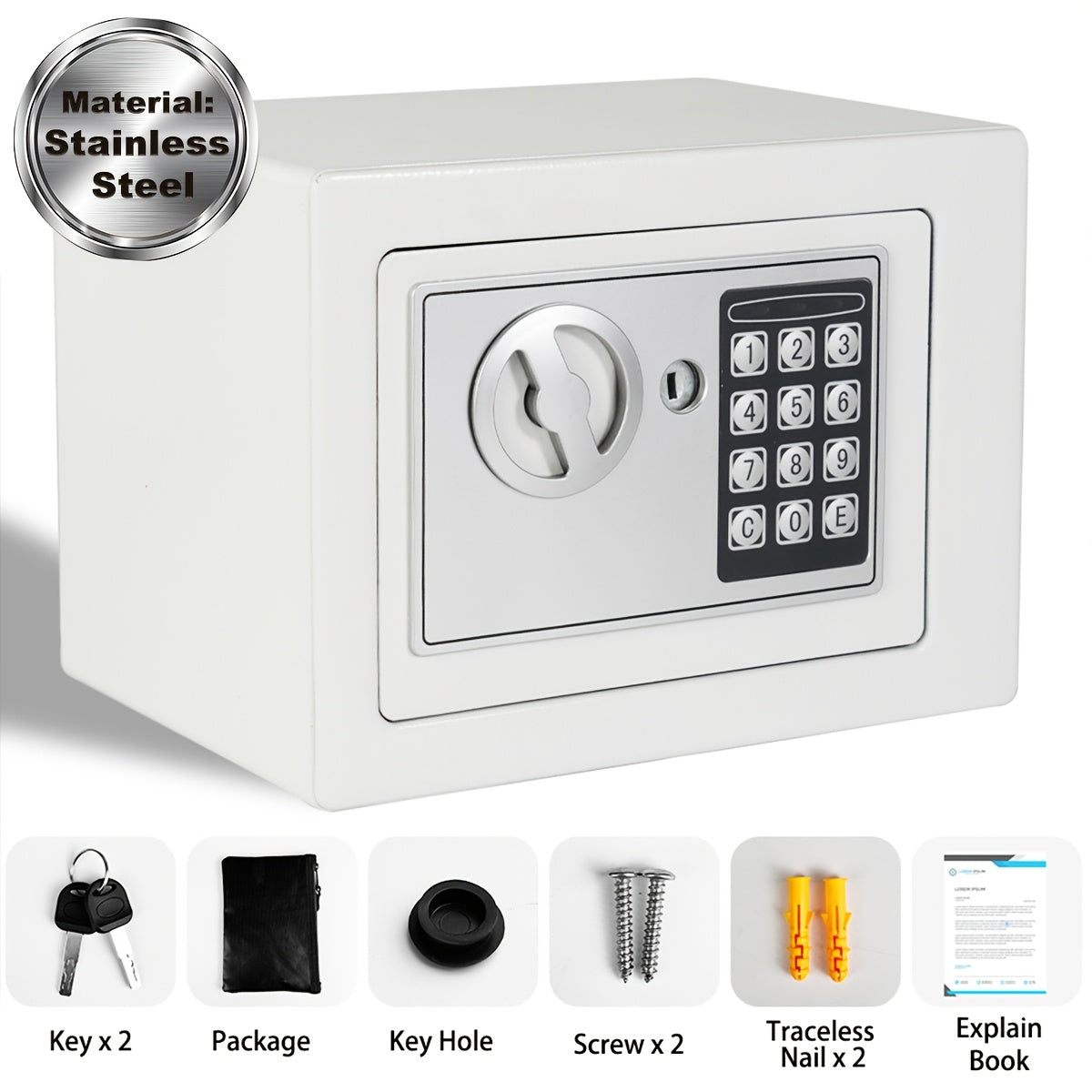 Fireproof Home Safe with Digital Keypad, Keys & Passcode Lock – Includes Fireproof Money Bag, Sensor Light & Adjustable Shelf for Home Office Business Money Valuables