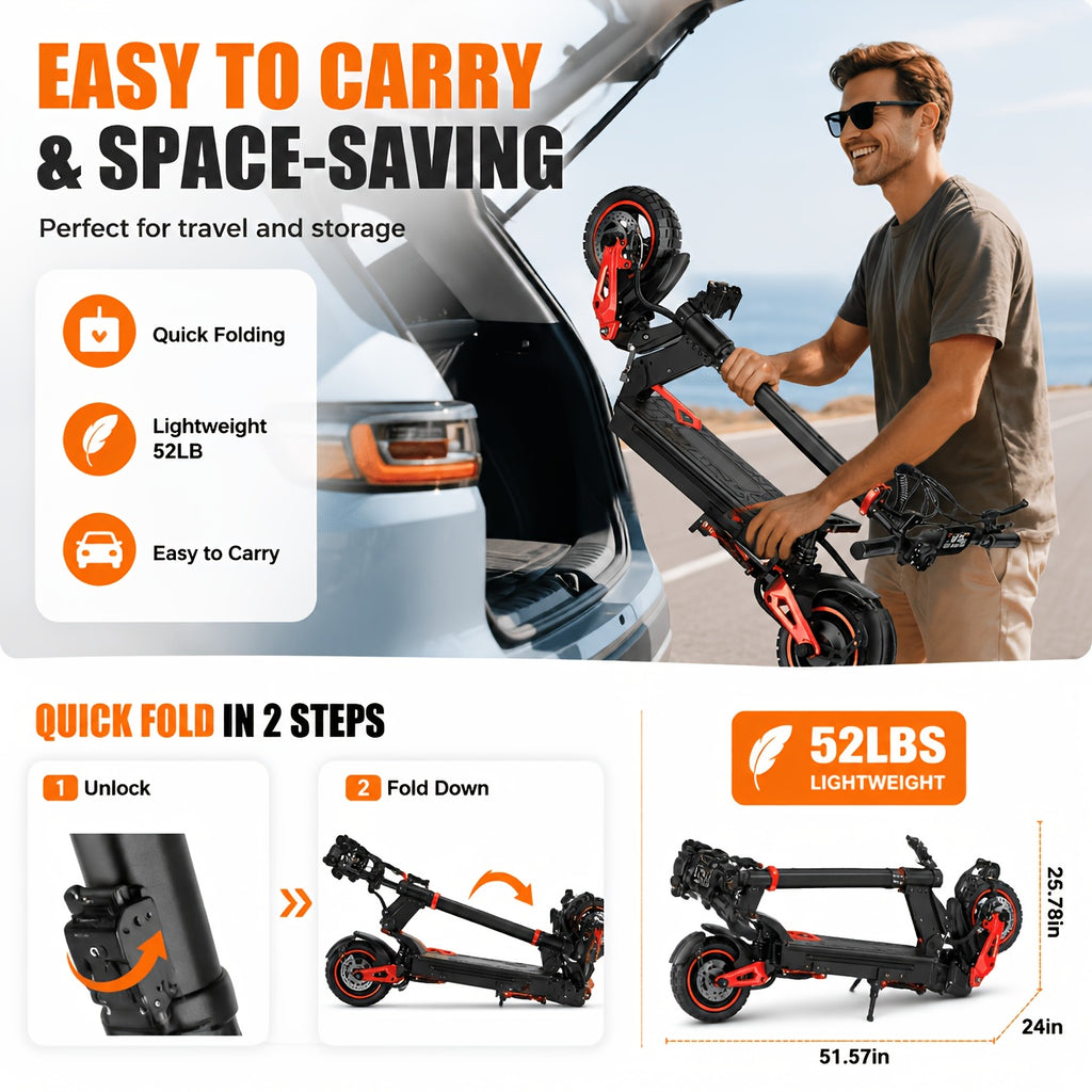 J15MAX 1600W All-Terrain Electric Scooter with Removable Seat, 11-Inch Off-Road Tires, Full Suspension, Foldable Frame, Double Disc Brakes, LCD Display - City & Off-Road Adult E-Scooter