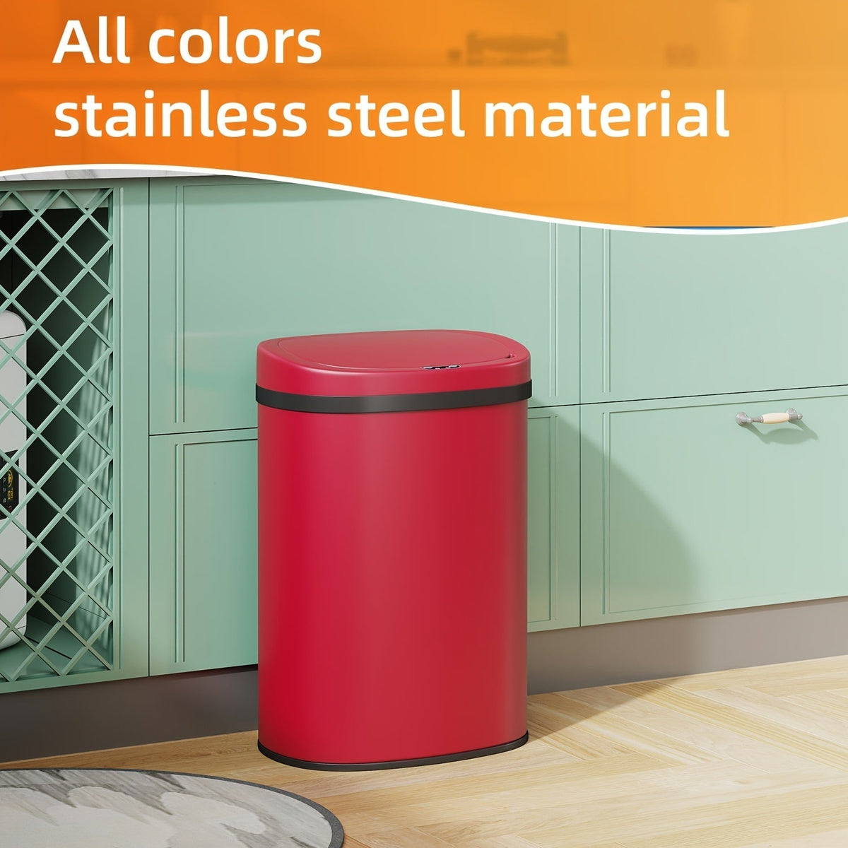 13 Gallon Touchless Trash Can 50L Automatic Motion Sensor Kitchen Waste Bin Stainless Steel & Plastic for Kitchen Office Bedroom Living Room