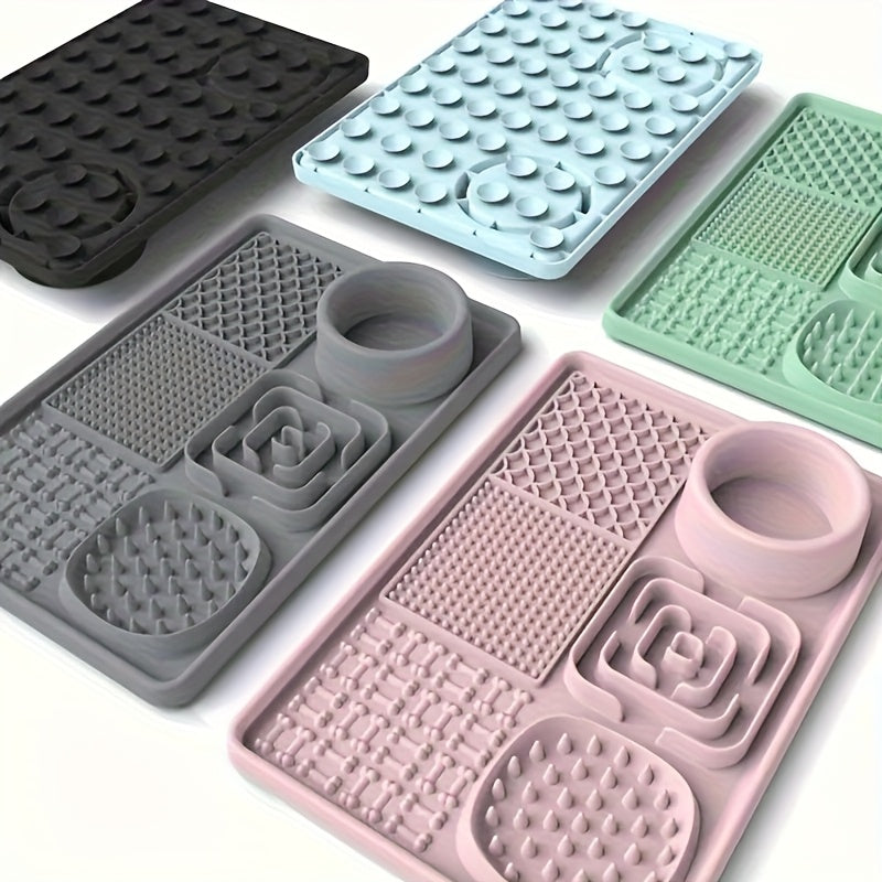 6-in-1 Pet Slow Feeder Lick Mat with Powerful Suction Cup Multifunctional Anxiety Relief Lick Pad for Dogs and Cats Promotes Healthy Eating Grooming Bath Aid