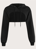 Women's Super Short Crop Hoodie – Drawstring Hood Dipped Hem 100% Polyester Casual Pullover Top for Fall & Winter