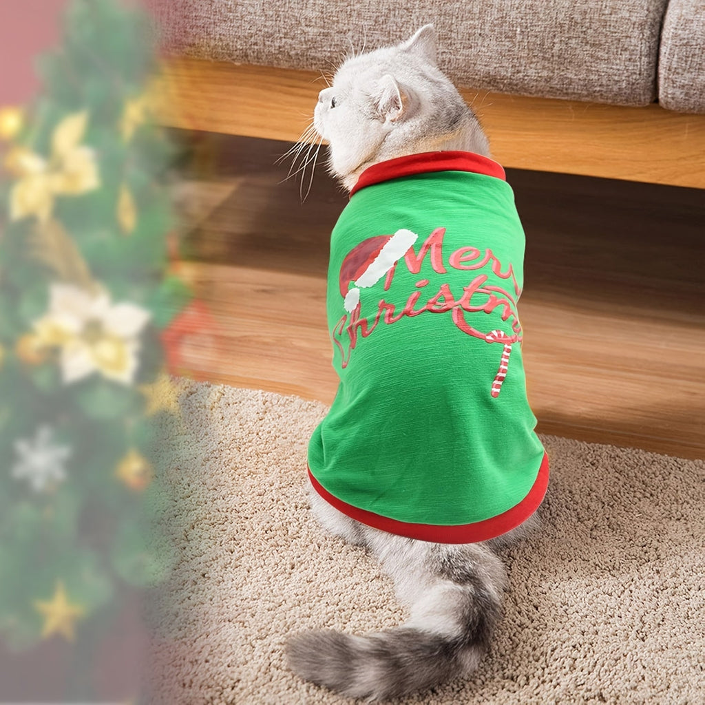 Dog Christmas Costume Set 3 Pieces – Santa Claus Vest & Holiday T-Shirt Pet Clothes for Dogs and Cats, XS to L Sizes, Festive Party Outfit for Christmas Celebrations, Cute Pet Holiday Gift