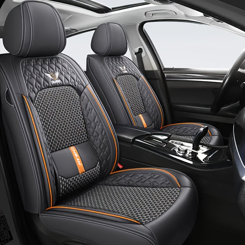 Universal Car Seat Covers Faux Leather Waterproof – Full Set 5-Seat or 2 Front Seats for SUV Sedan Pickup, 3D Diamond Sponge Cushion, Stretchable Non-Slip