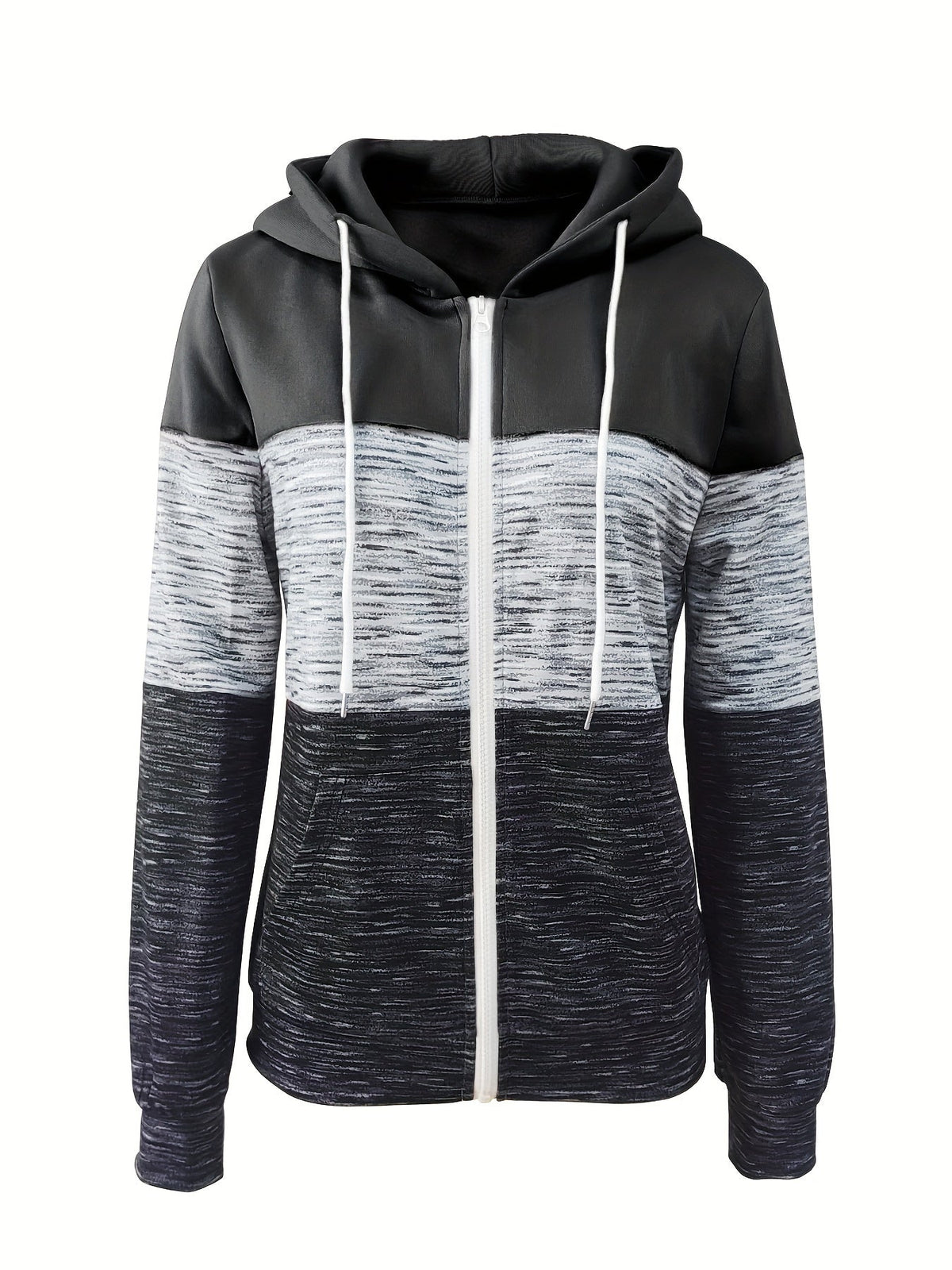 Women's Zip Up Hoodie Patchwork Print Casual Loose Sweatshirt Jacket Peacock Blue Black Dark Pink Mixed S M L XL XXL