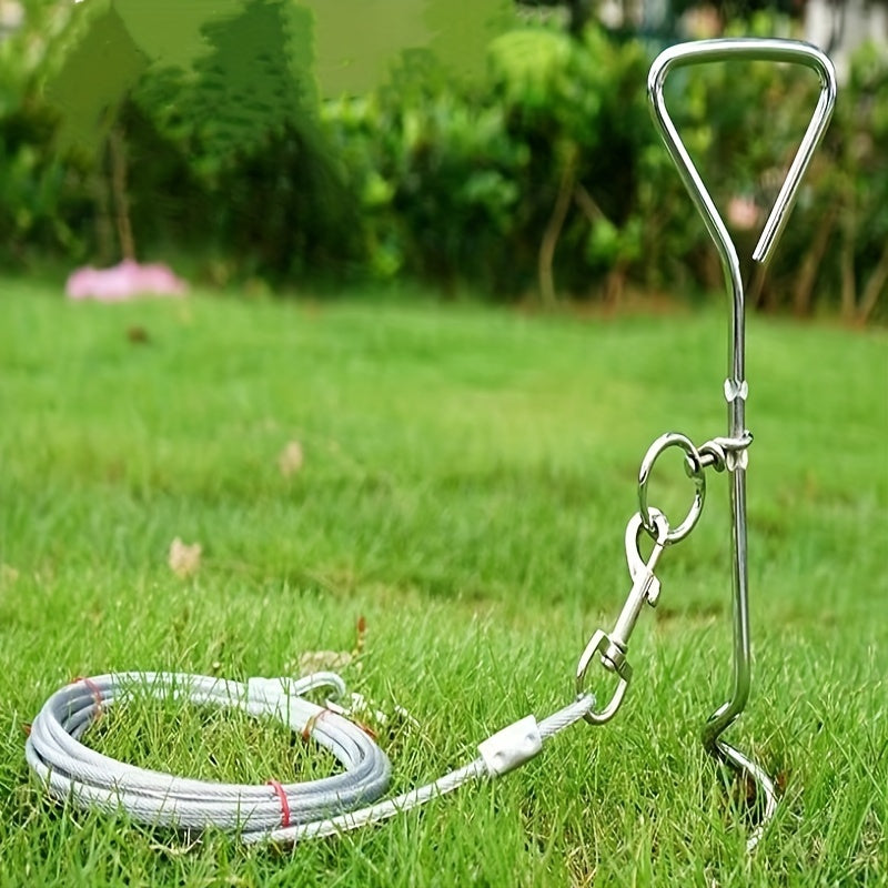 Dog Tie Out Stake 360° Anti-Tangle Galvanized Ground Anchor - Heavy Duty Dog Stake for Yard Camping Outdoor, Swivel No-Tangle Dog Leash Stake with Tie Out Cable