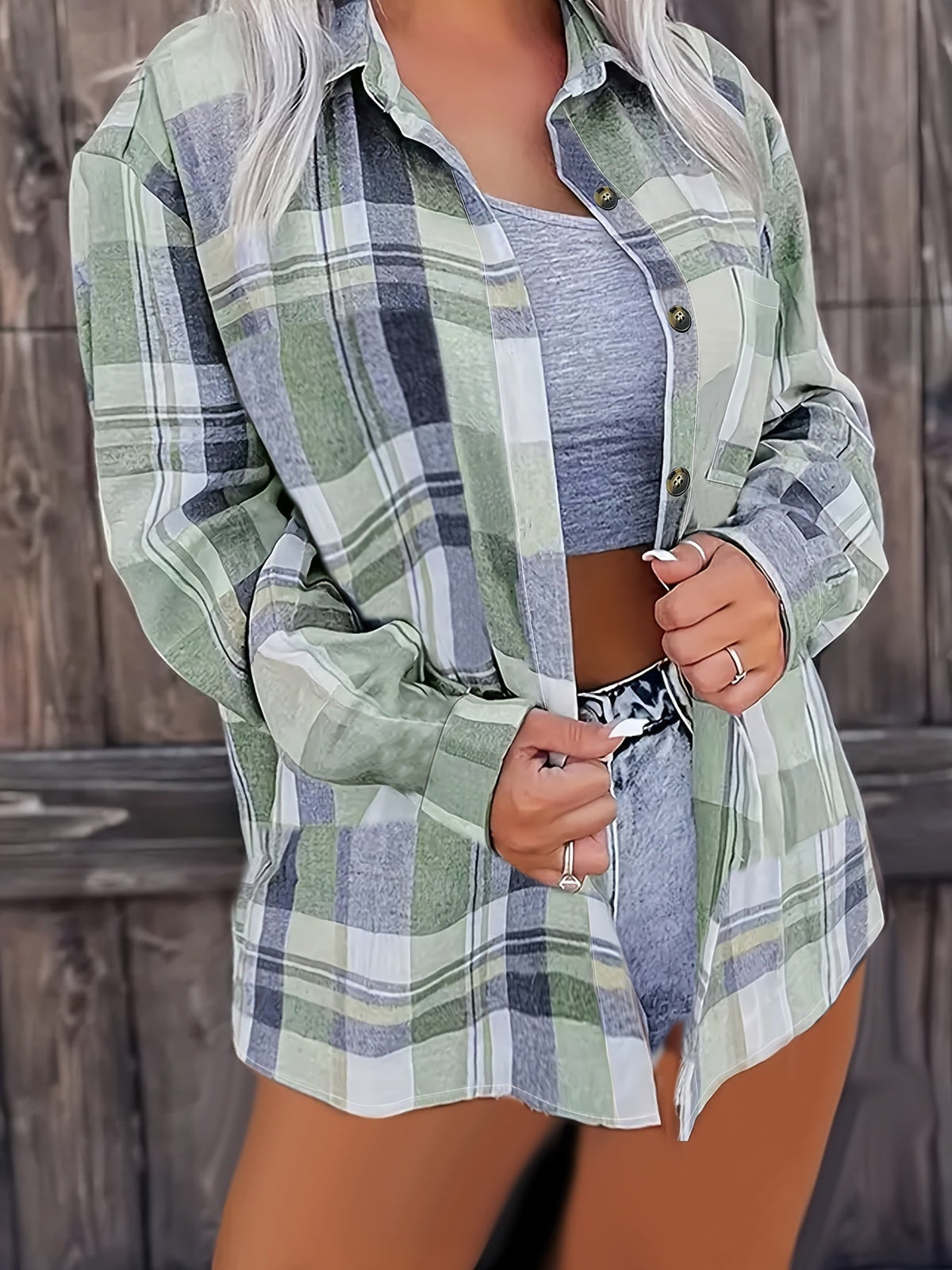Casual Plaid Shirt for Women Men European American Style Striped Button Lapel Collar Versatile Commuting Top Polyester Elastane S M L XL XXL