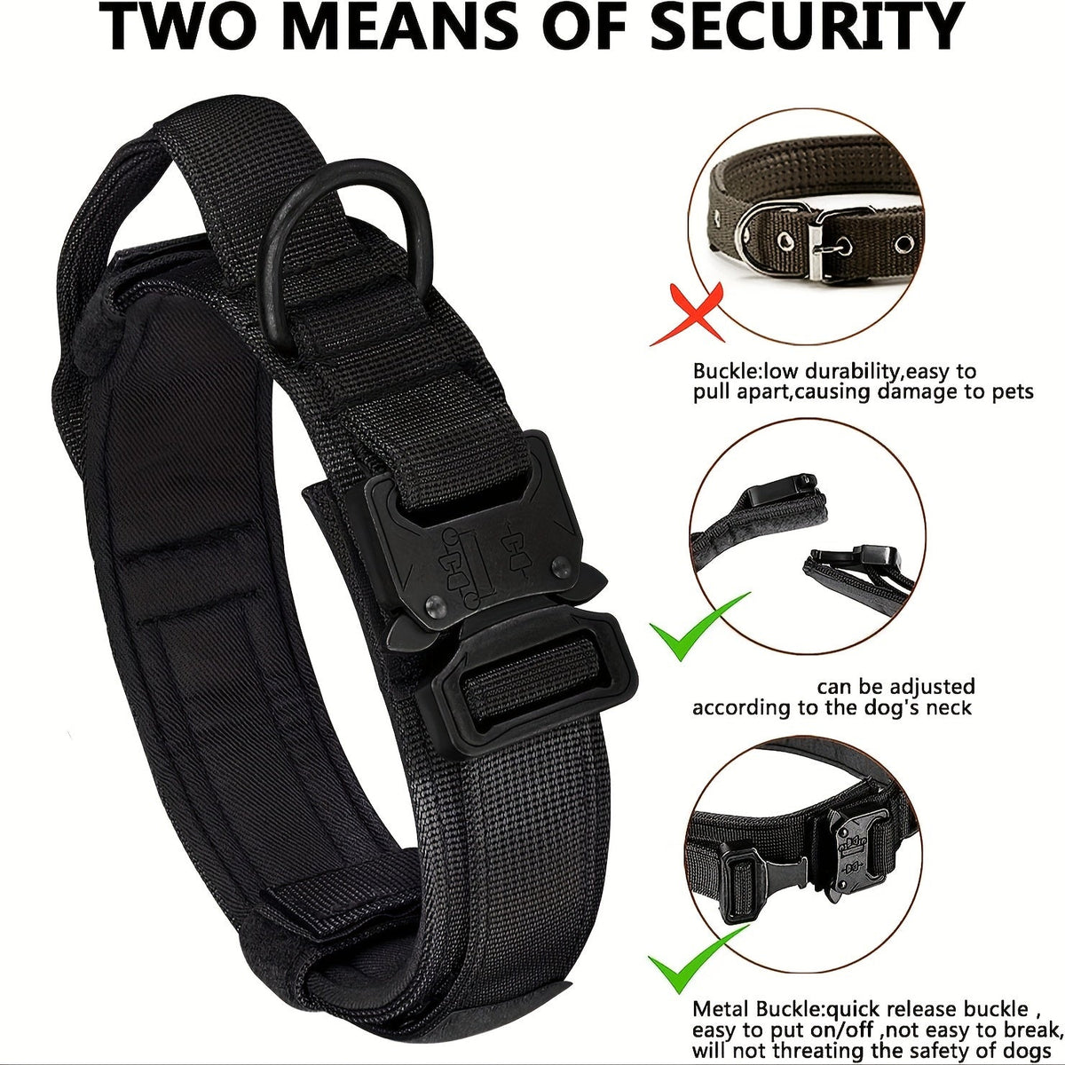 Heavy-Duty Tactical Dog Collar & Leash Set – Adjustable Military-Grade Nylon, Strong Durable Dog Collar with Handle for Training Walking Outdoor Adventures – Fits Small Medium Large Dogs