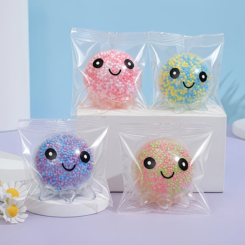 Squishy Stress Balls Octopus Shape 3 or 5 Pack Bead Filled Sensory Fidget Squeeze Toys for Kids Adults Anxiety Relief Colorful Transparent Party Favors Stocking Stuffers Halloween Christmas Gifts