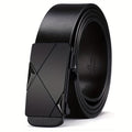 Men's Leather Ratchet Belt Stainless Steel Auto Buckle Trim to Fit Dress and Casual Adjustable Black Belt for Men