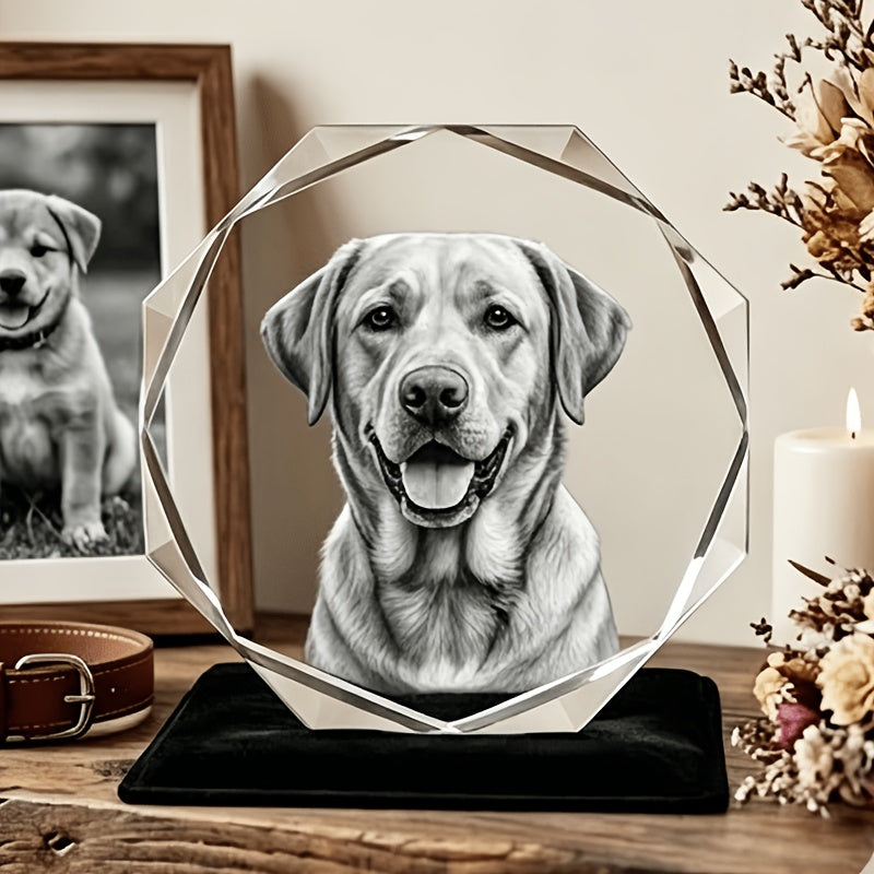 Laser Engraved Dog Photo Crystal Glass Keepsake - Octagonal 3D Photo Carving Souvenir, Eternal Pet Memorial Gift for Dog Lovers, Perfect for Birthdays, Anniversaries & Pet Loss Tribute