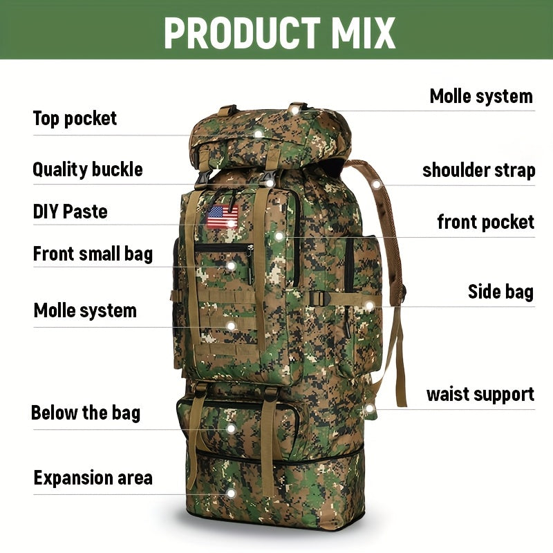 100L Tactical Backpack Large Capacity Molle Hiking Backpack with Multiple Compartments & Ergonomic Straps - Heavy Duty for Camping, Travel, Trekking & Outdoor Adventures