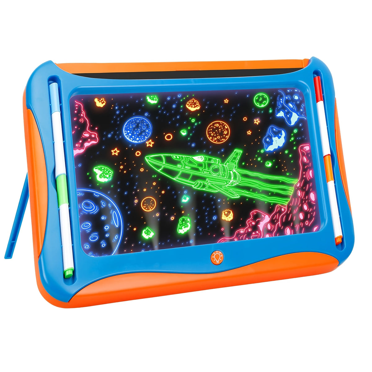 LED Light Up Drawing Board for Kids 8 Light FX Modes Doodle Tracing Art Set with 9 Double-Sided Cards 6 Washable Markers Flip Stand Creative STEM Toy Birthday Christmas Gift Girls Boys Ages 3-8