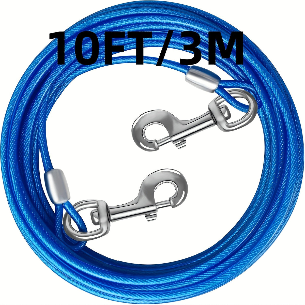 Dog Tie Out Cable for Yard – Heavy Duty Steel Wire Runner 10/15/20/30 FT with Durable Clips, Outside Dog Lead for Large Dogs Up to 165 lbs, Blue