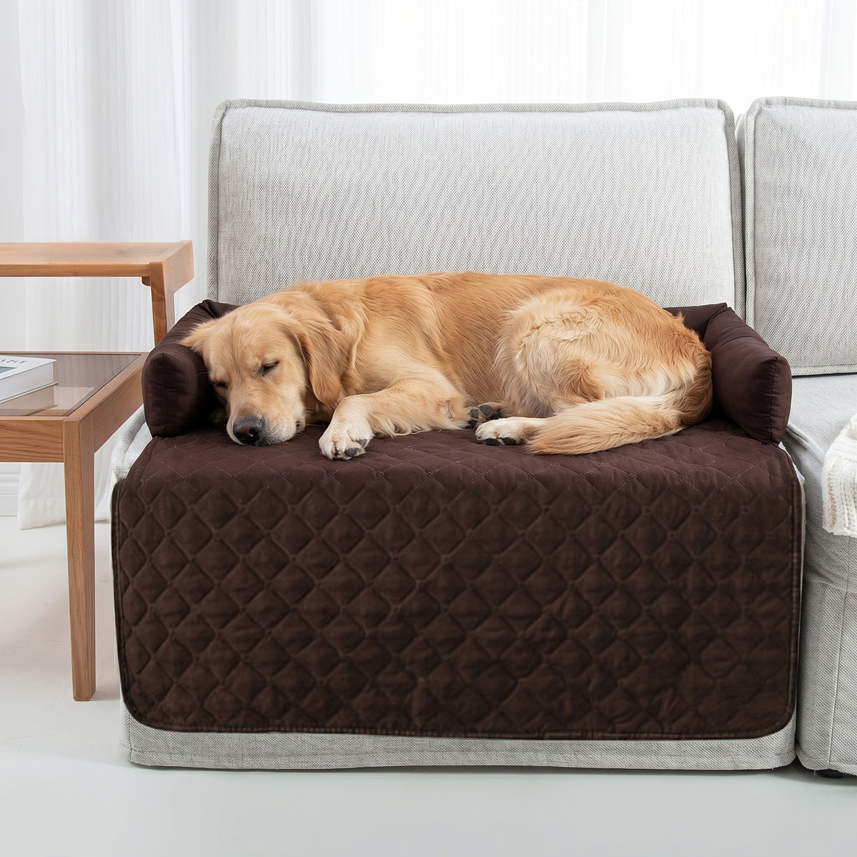 Pet Sofa Bed and Couch Protector with Bolster Cushions Washable Slip-Resistant Furniture Cover for Dogs and Cats – Soft Comfortable Pet Couch Cover with Raised Sides for Sofa Loveseat and Armchair