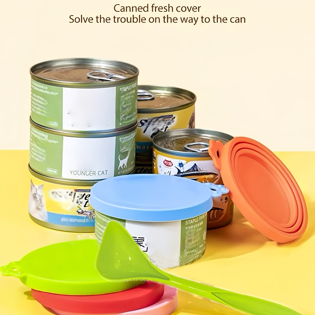 Silicone Pet Food Can Lid with Spoon 6-Piece Set - 3 Sizes Universal Fit Reusable Can Cover for Dog & Cat Wet Food, Keep Food Fresh Airtight Seal, BPA-Free Pet Feeding Spoon Combo, Random Colors