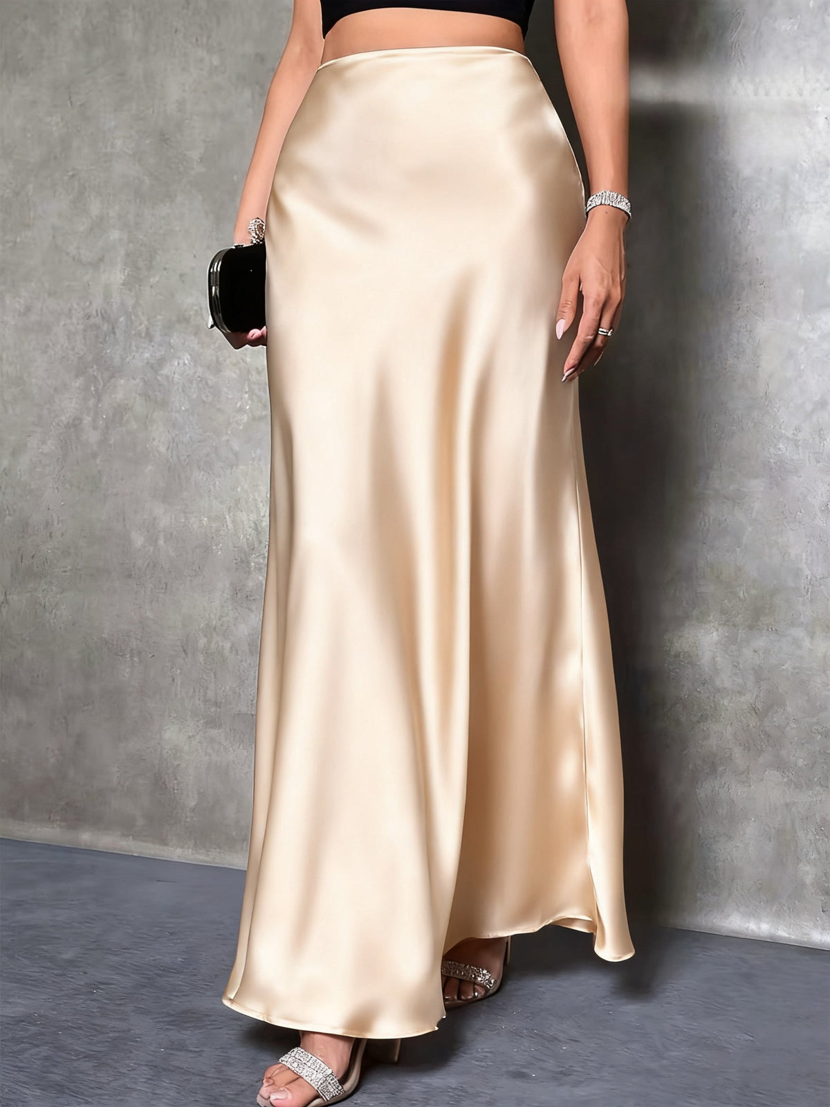 Women's Satin Texture Maxi Skirt Elegant High Slit Long Skirt Holiday Party Christmas Valentine's Day Date Night Office Luxury Design Red Black White Pink Brown XS S M L XL XXL