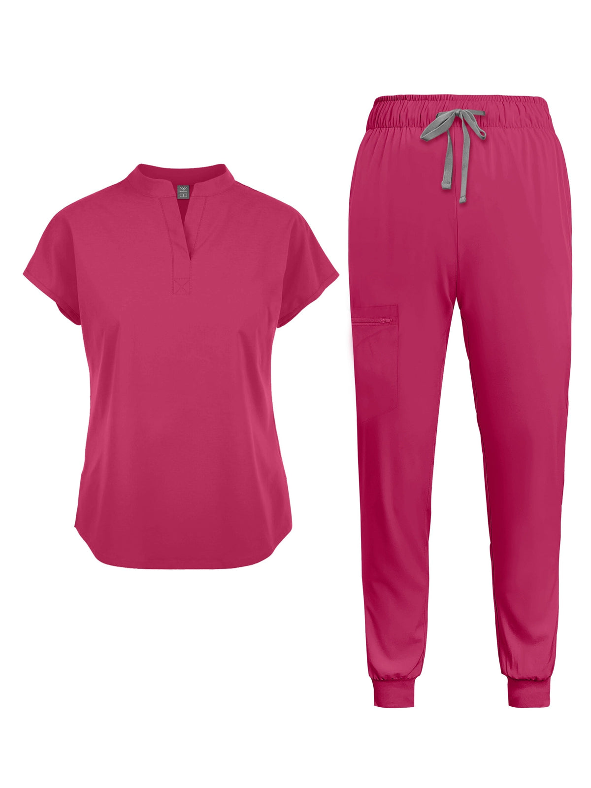 Women's Scrub Set with Pockets - Nurse Scrubs Short Sleeve Tunic and Pants, Mandarin Collar Solid Color Medical Uniform, All-Season Workwear for Nurses Dental Professionals S M L XL