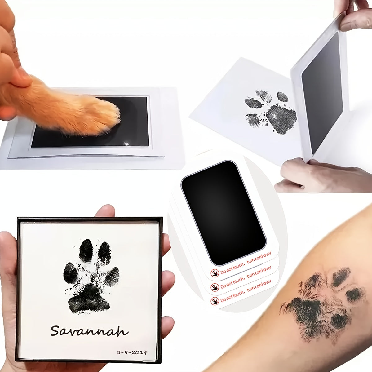 Pet Paw Print Ink Mat Kit 8pcs (4 Boxes) – Quick-Dry Black Ink Paw Print Keepsake for Cats & Dogs, Easy Clean Memorial Craft, Christmas Gift for Pet Owners